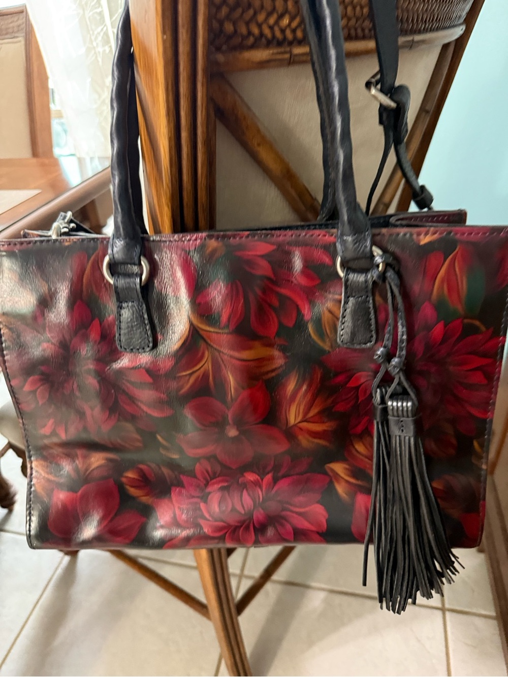 Patricia Nash Women's Floral Tote Bag with Tassel - Black and Red